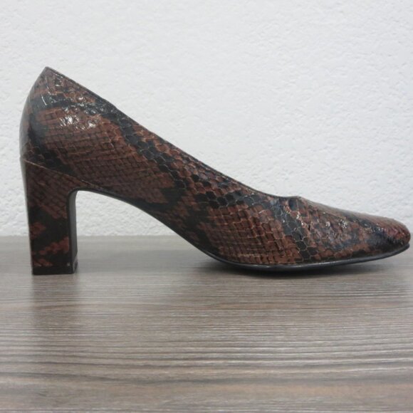 Karen Scott DEANNA Leather Snakeskin Brown Pumps Heels Shoes 5.5 Block Heel - Picture 7 of 16